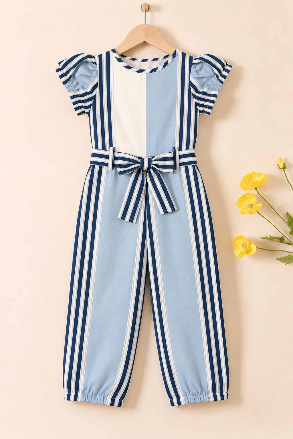 White & Blue Cotton Jump Suit