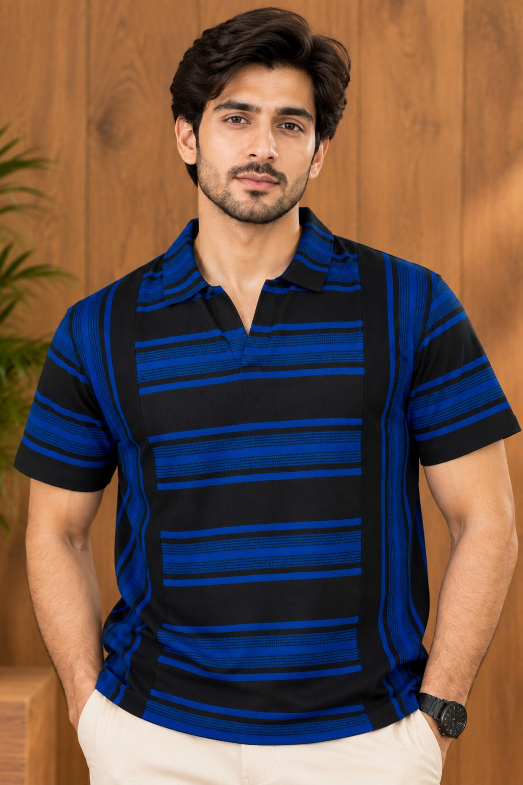 Blue & Black Stripes Polo