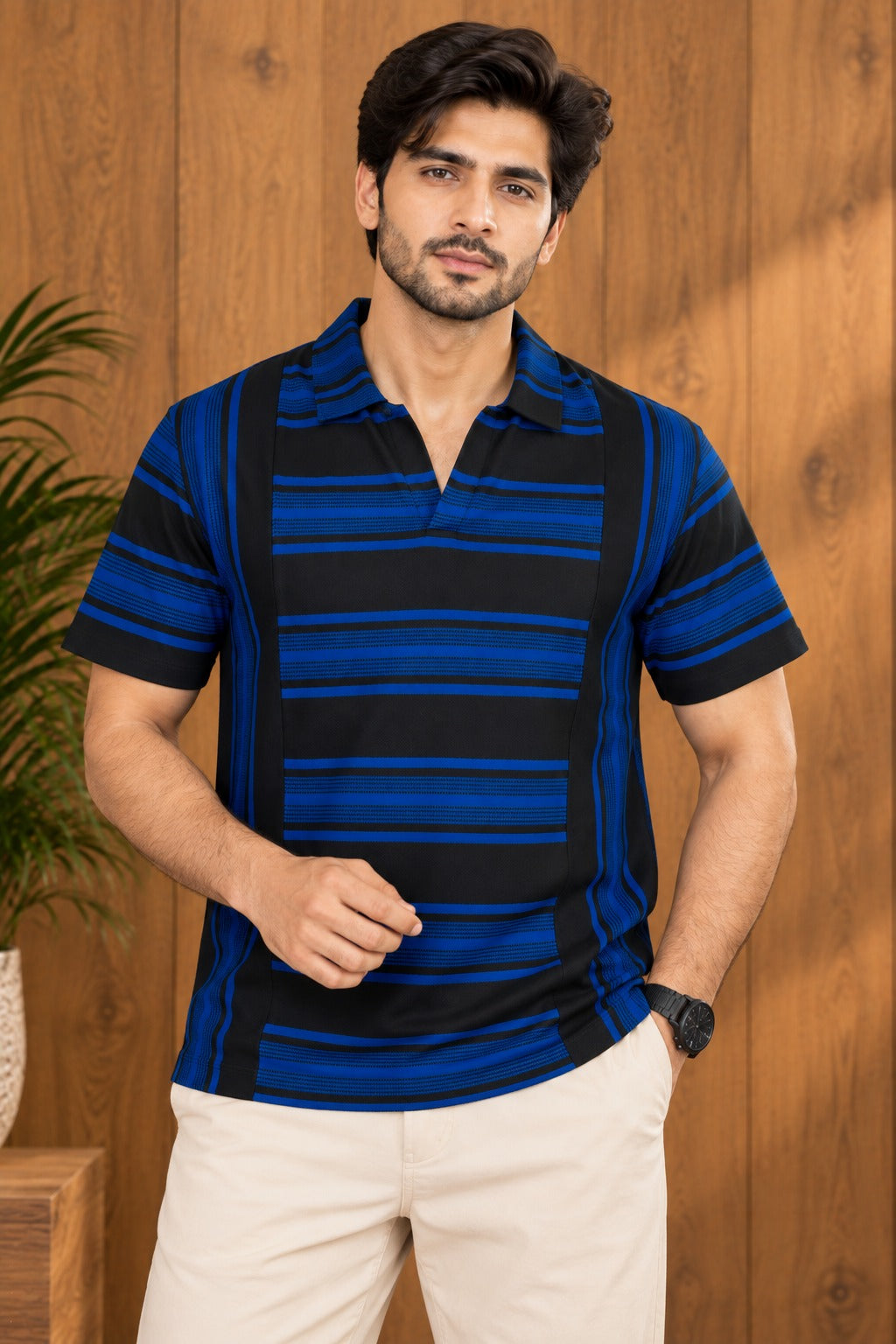 Blue & Black Stripes Polo