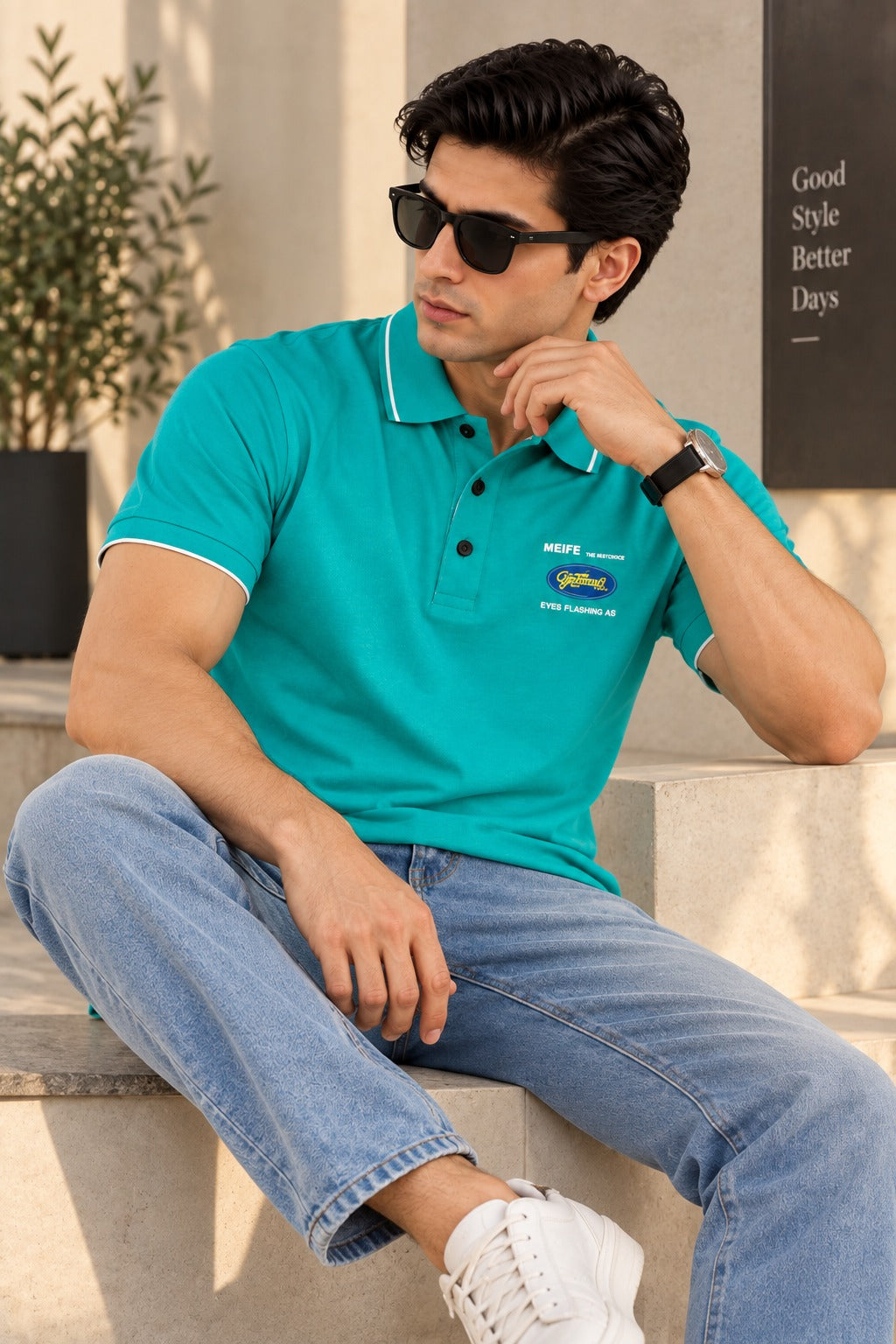 Blue Meife Relax Fit Polo