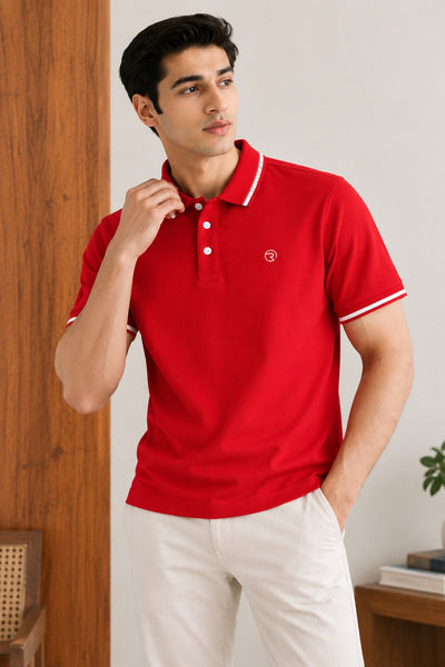 Red Collar Relax Fit Polo
