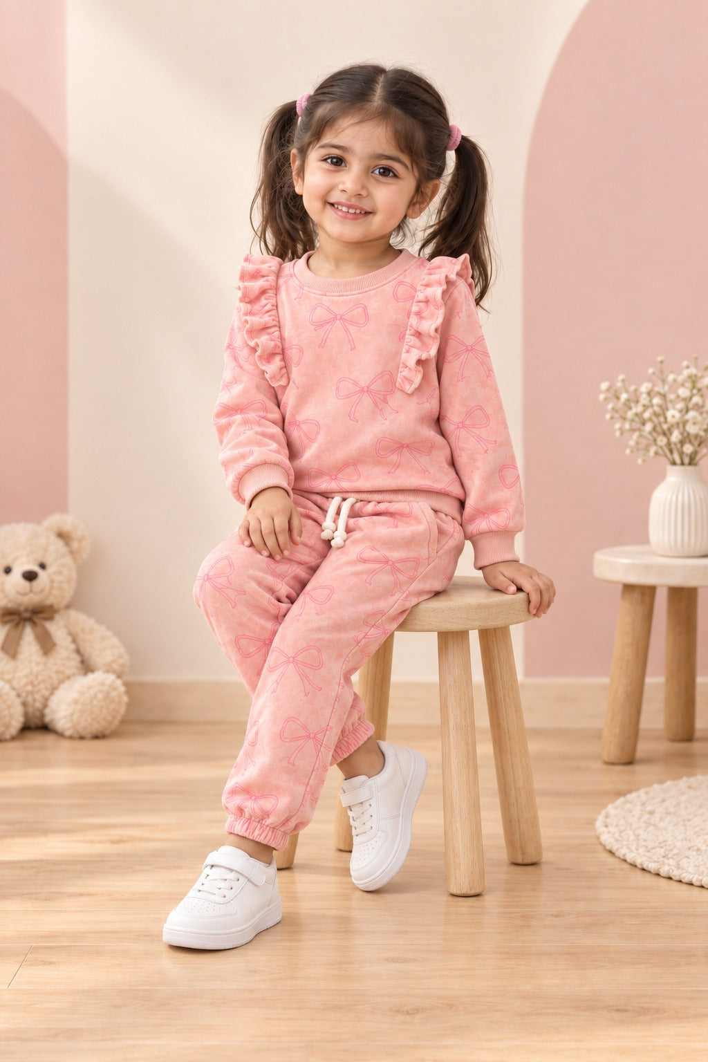 Pink Fril Bow Cozy Luxe Suit
