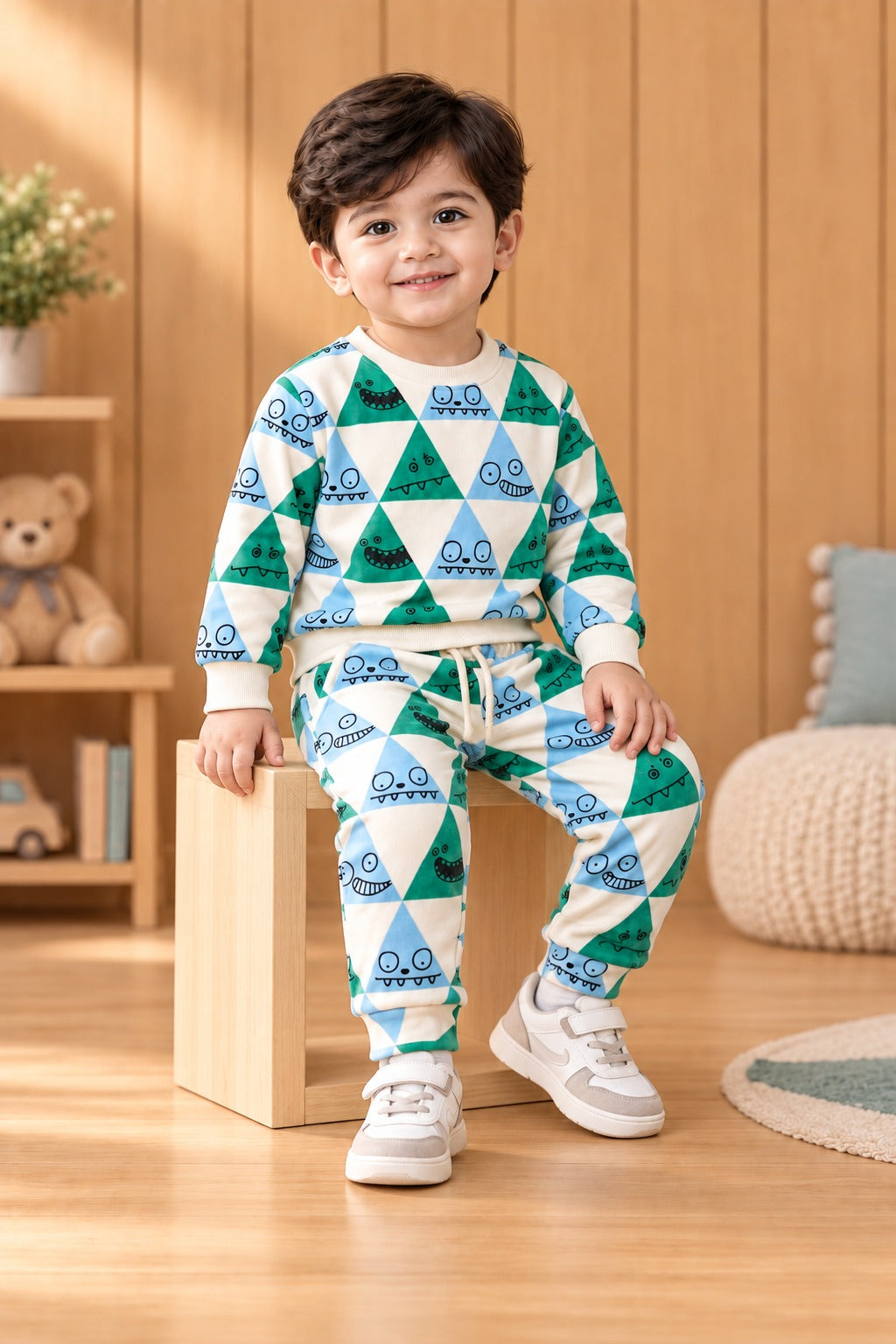 White Green Face Cozy Luxe Suit