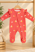Pink Flowers Ridge Knit Fabric Romper