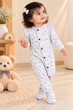 Grey Polka Dots Ridge Knit Fabric Romper