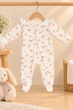 Cream Flowers Ridge Knit Fabric Romper
