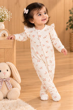 Cream Flowers Ridge Knit Fabric Romper