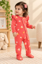 Pink Flowers Ridge Knit Fabric Romper
