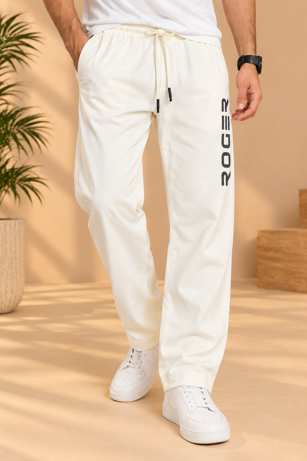Beige Comfort Knit Fabric Trouser
