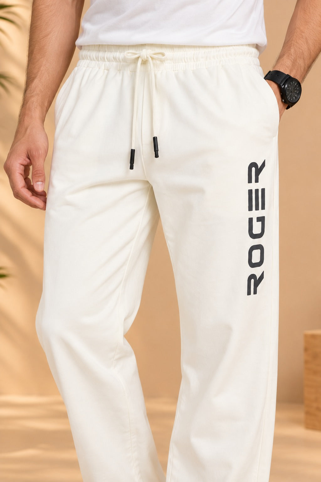 Beige Comfort Knit Fabric Trouser