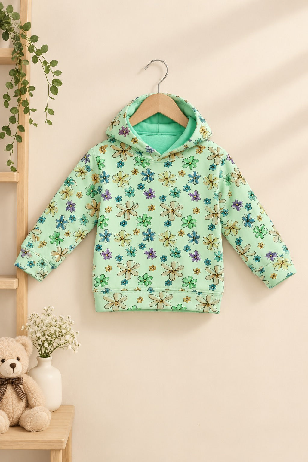 Green Flowers Polar Touch Fabric Hoodie