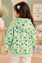 Green Flowers Polar Touch Fabric Hoodie