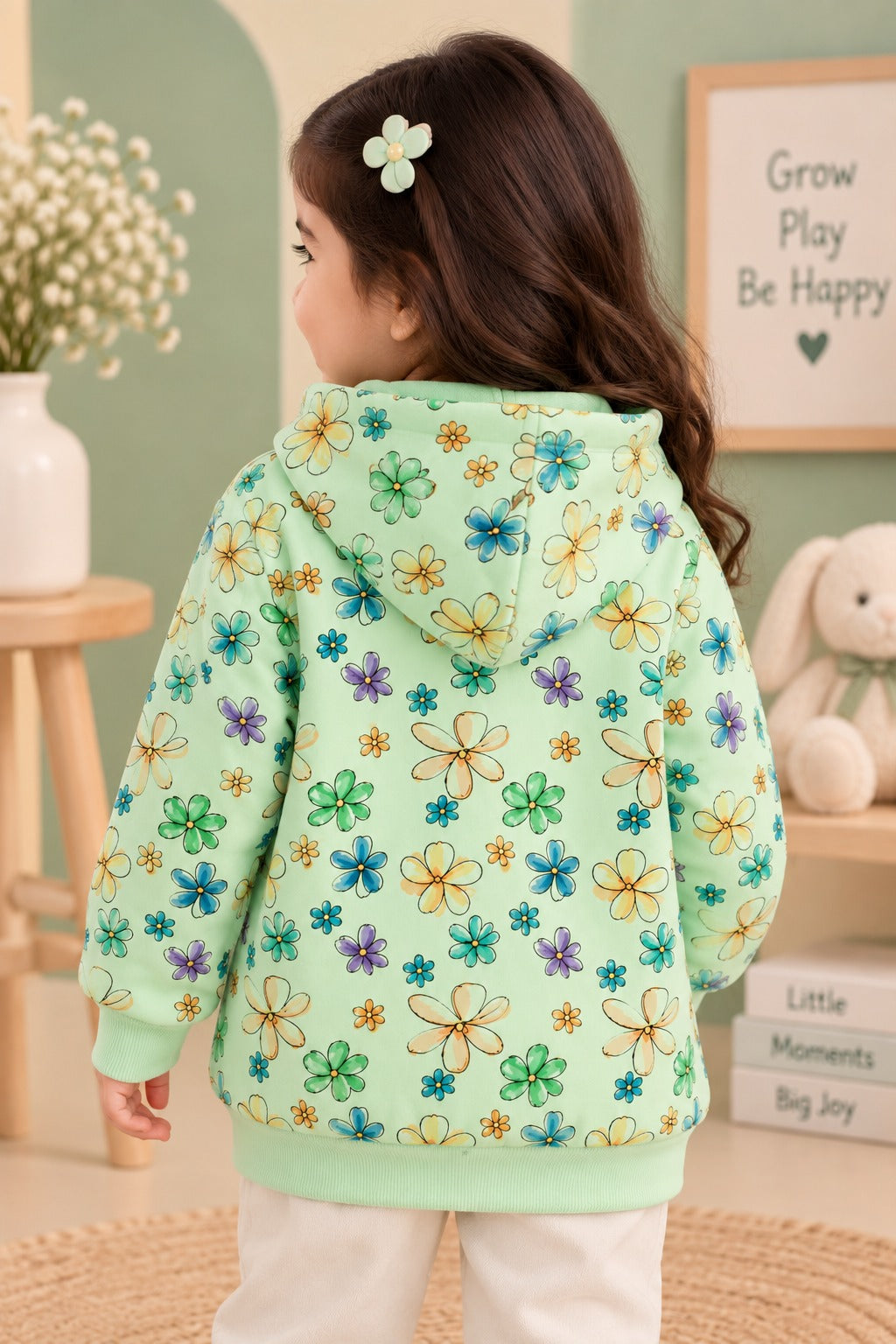 Green Flowers Polar Touch Fabric Hoodie