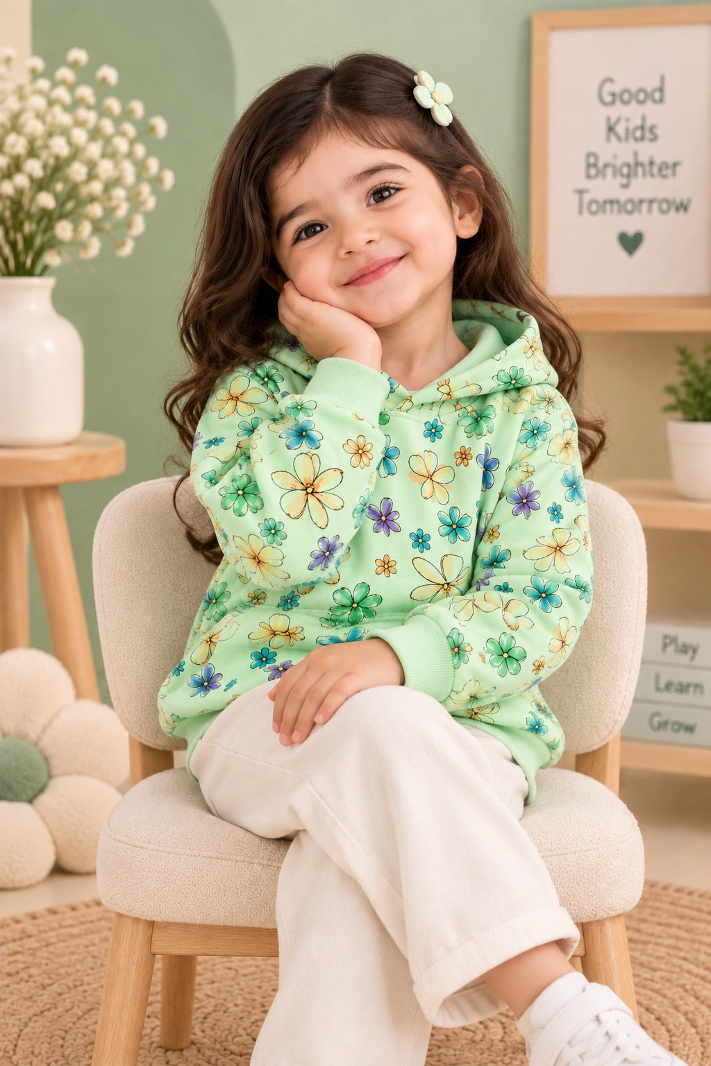 Green Flowers Polar Touch Fabric Hoodie