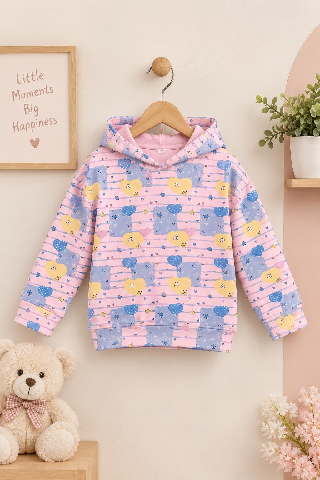 Pink Hearts Polar Touch Fabric Hoodie
