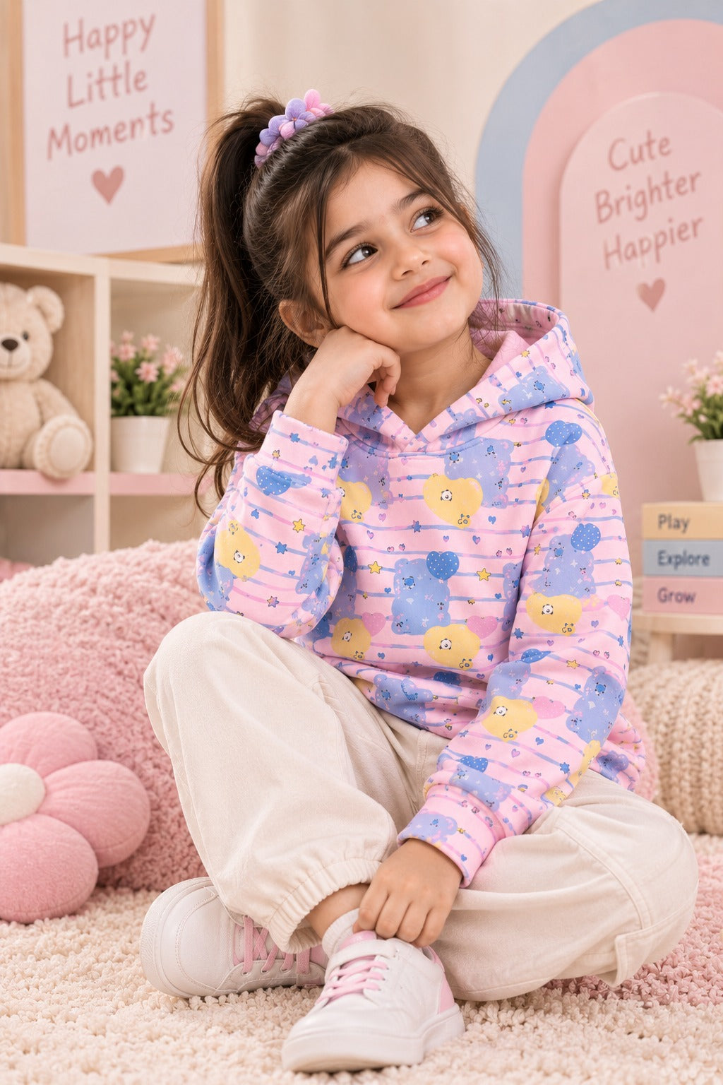 Pink Hearts Polar Touch Fabric Hoodie