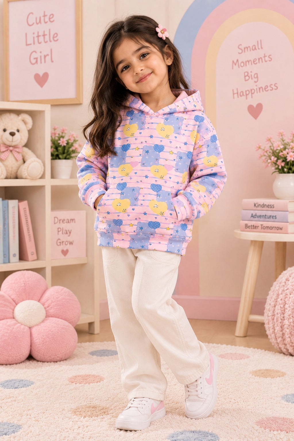 Pink Hearts Polar Touch Fabric Hoodie