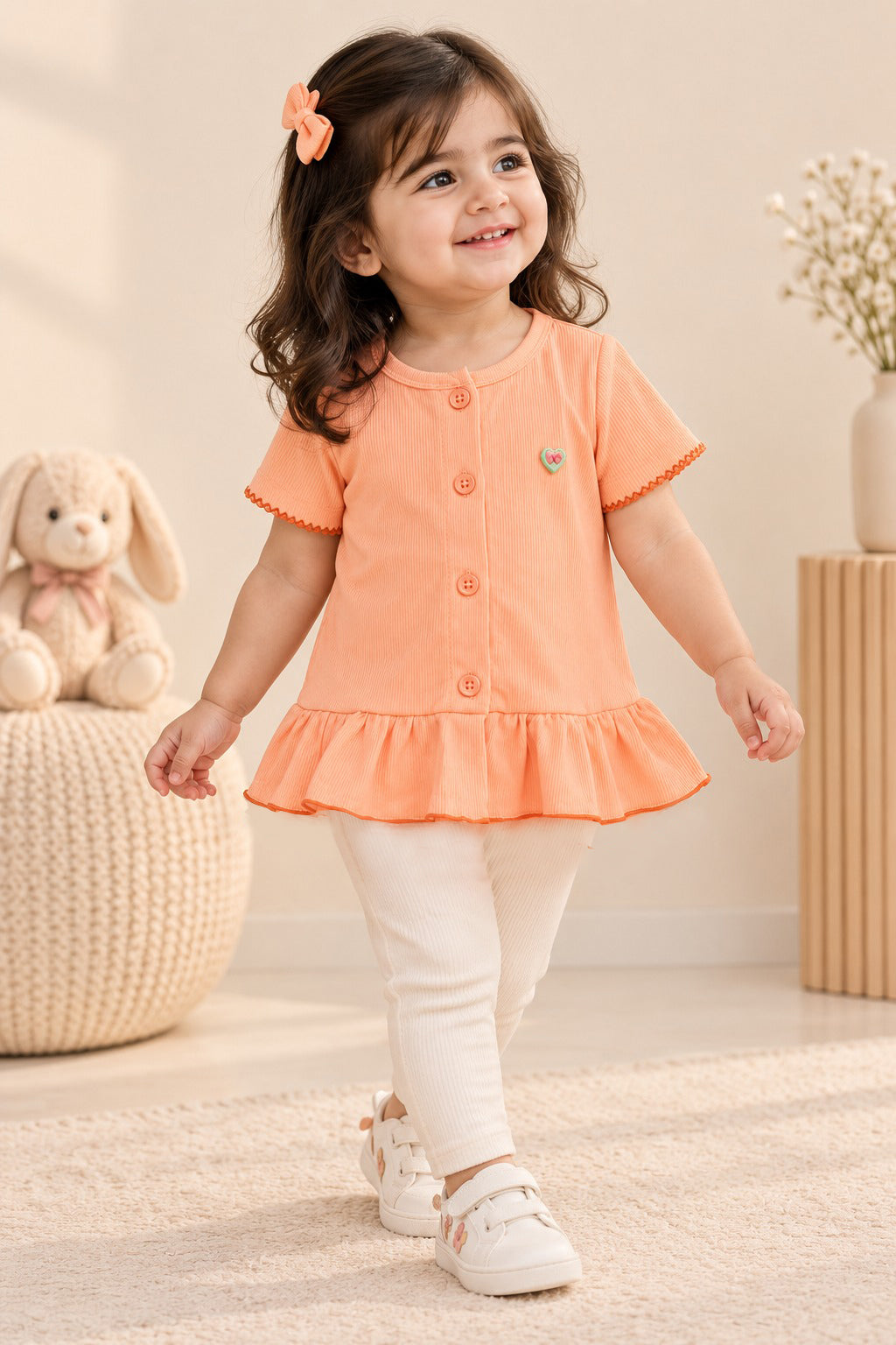 Orange Knit Fabric Frock Top