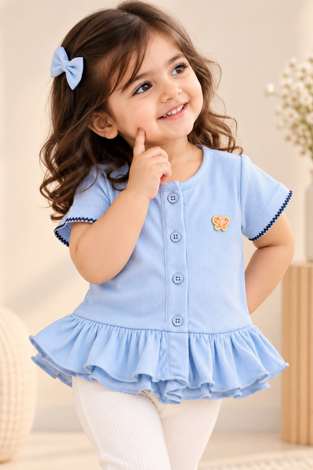 Blue Knit Fabric Frock Top