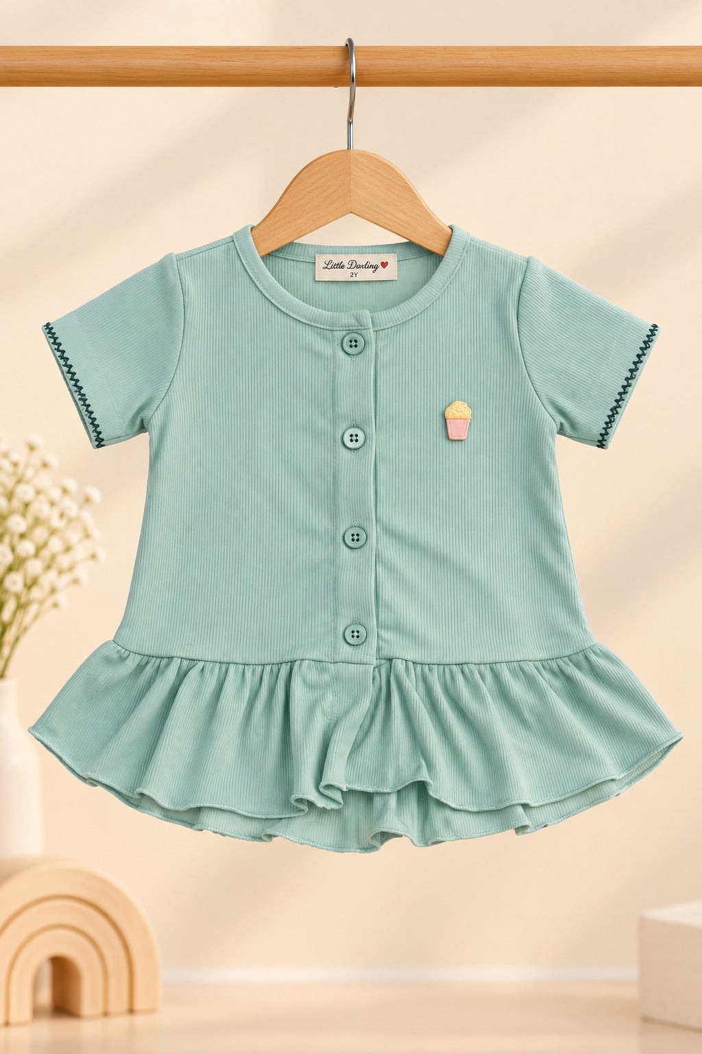 Turquoise Knit Fabric Frock Top
