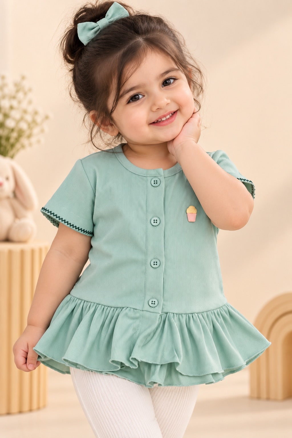 Turquoise Knit Fabric Frock Top