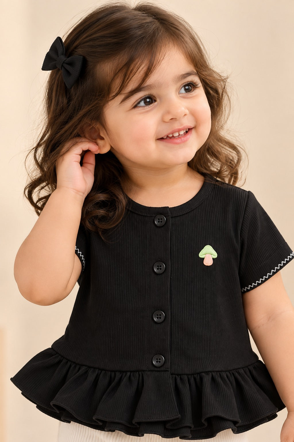 Black Knit Fabric Frock Top