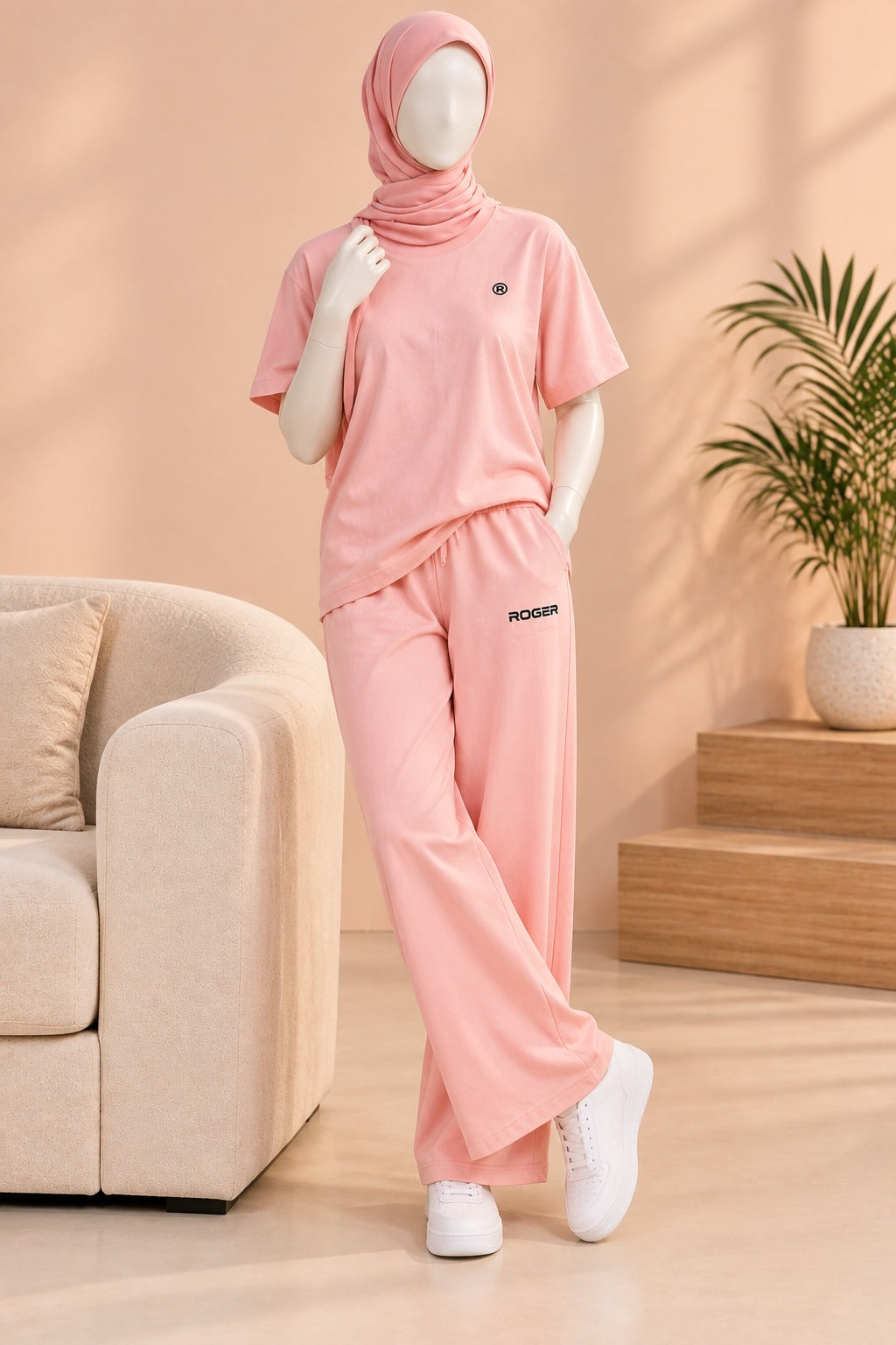Peach Comfi Knit Fabric Co-Ord Set