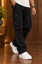 Black Cargo Comfort Knit Fabric Trouser