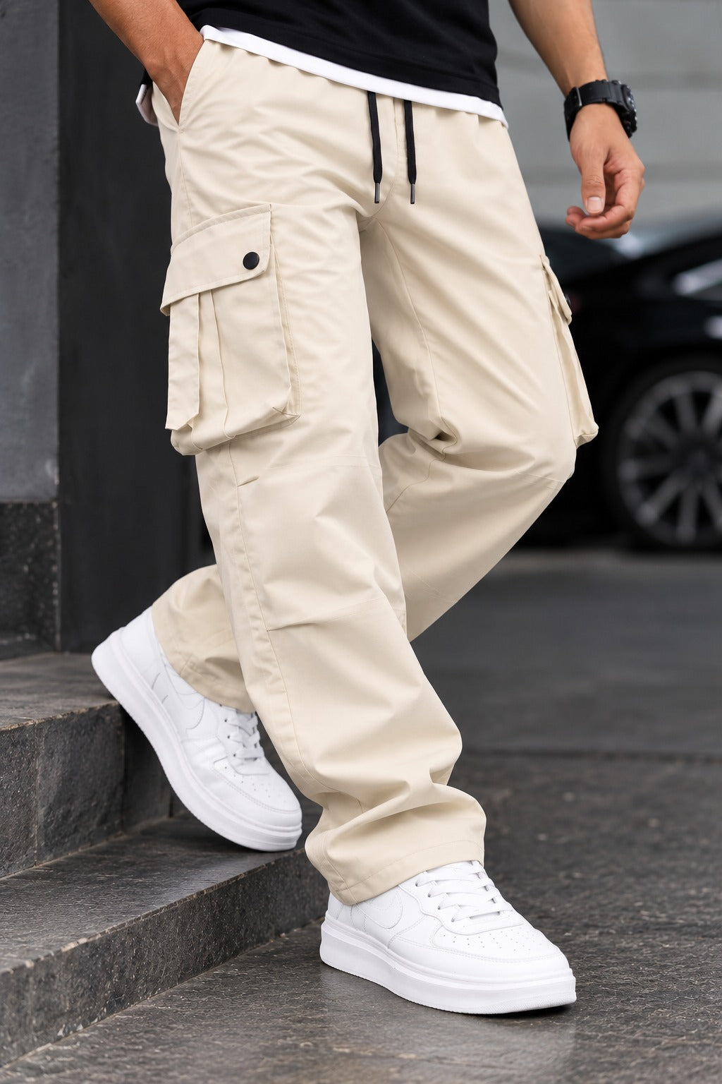 Beige Cargo Comfort Knit Fabric Trouser