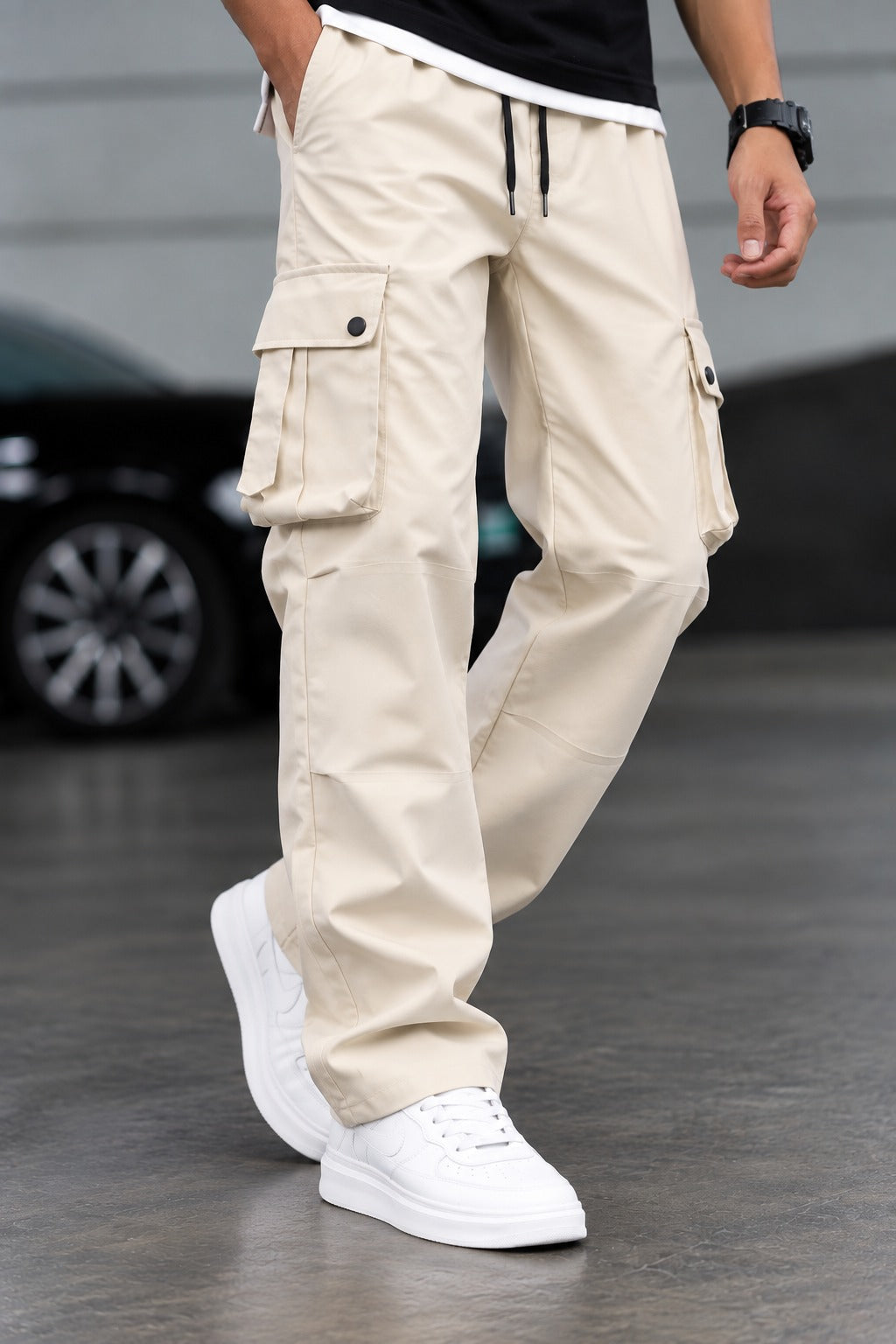 Beige Cargo Comfort Knit Fabric Trouser