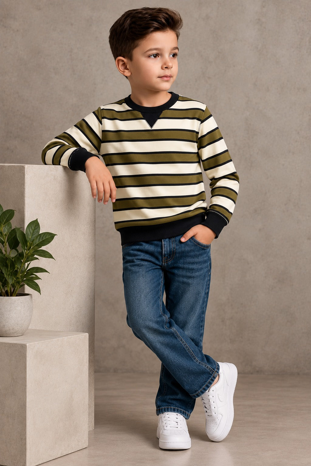 Green Black Striper Old Money Sweatshirt