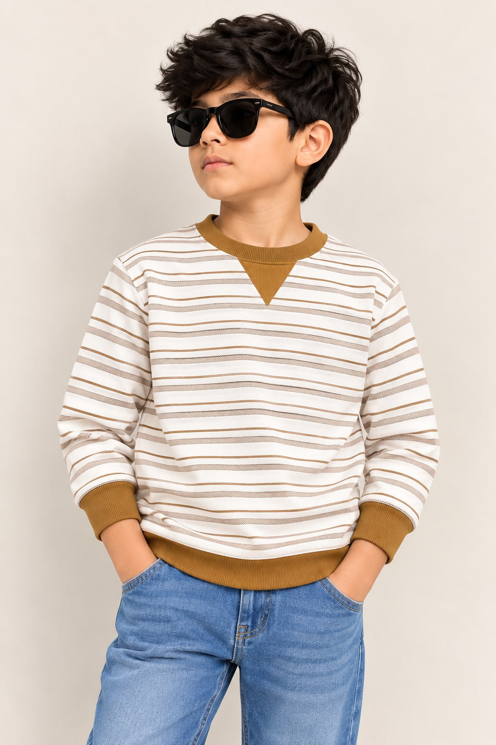 Camel Striper Old Money Sweatshirt
