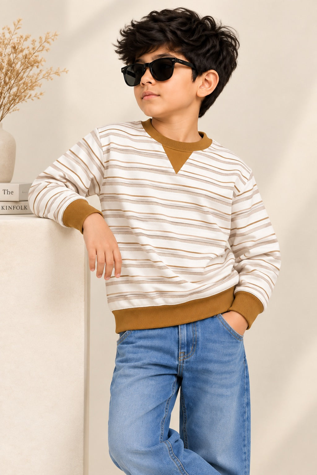 Camel Striper Old Money Sweatshirt