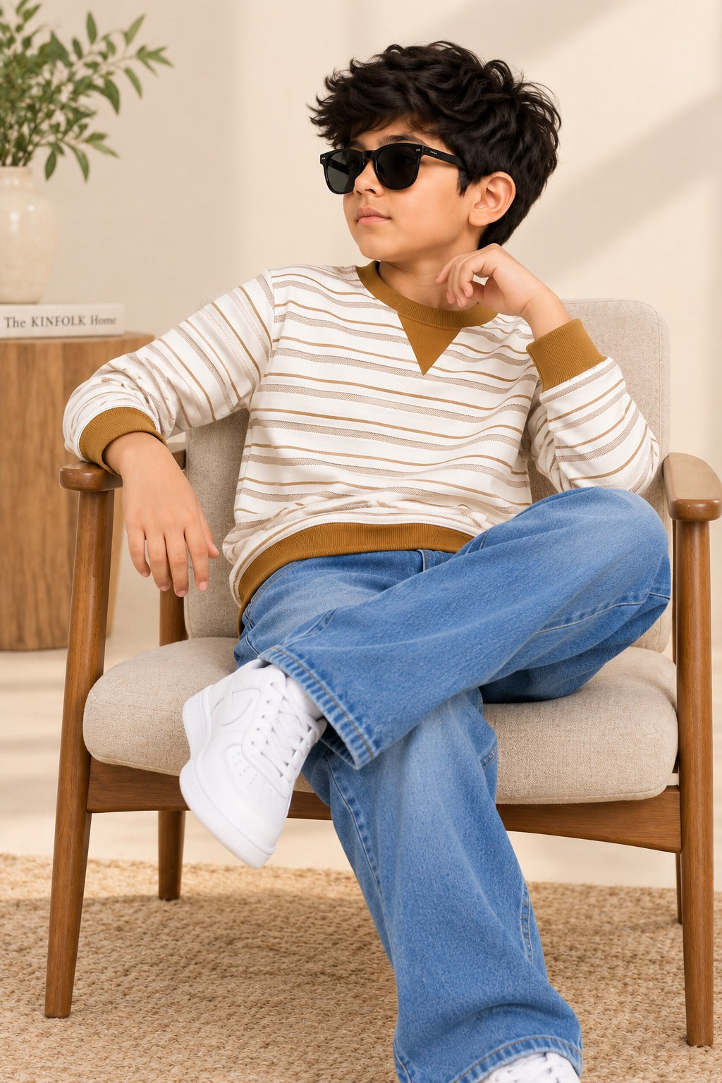 Camel Striper Old Money Sweatshirt
