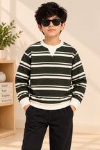 Green Striper Old Money Sweatshirt