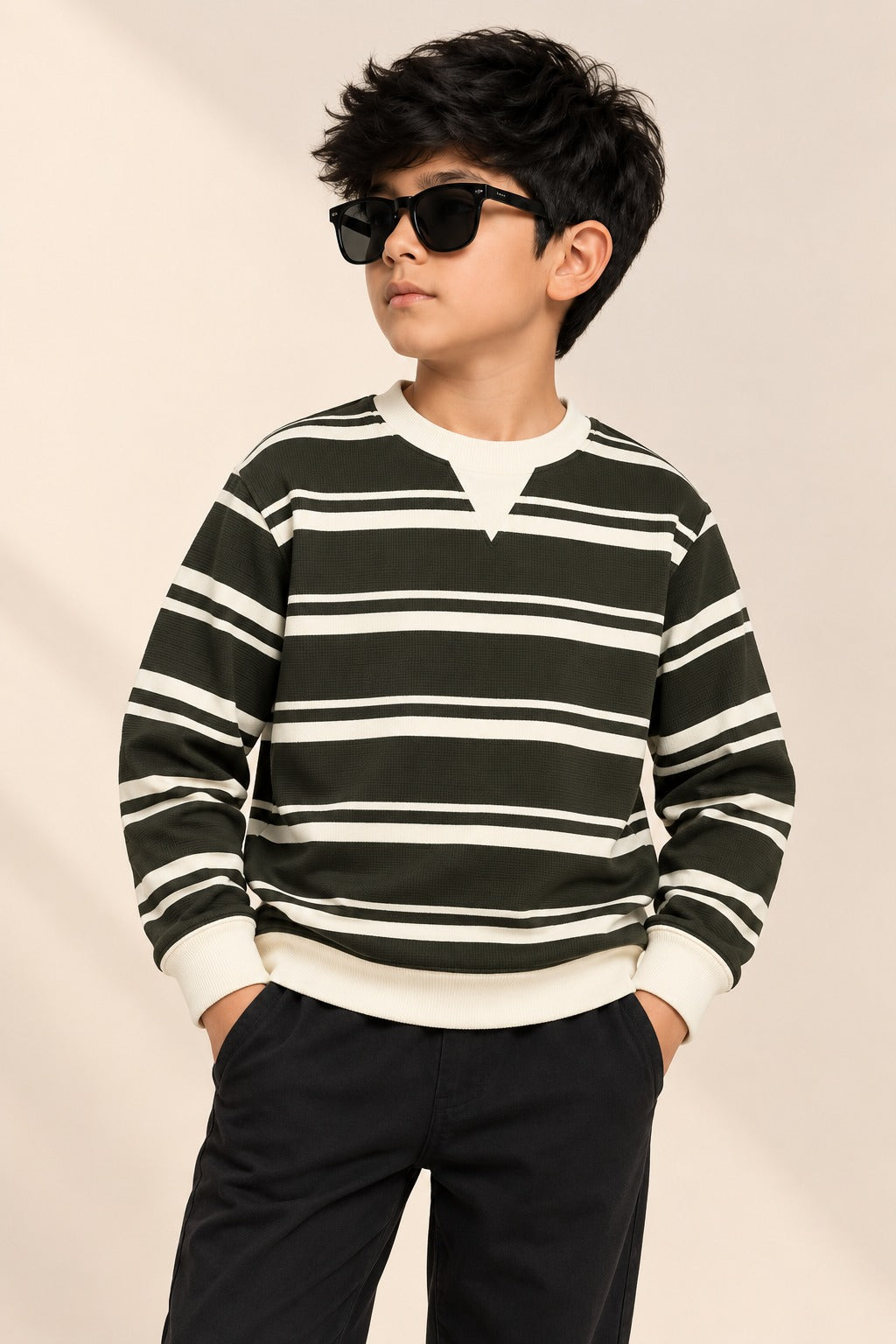 Green Striper Old Money Sweatshirt