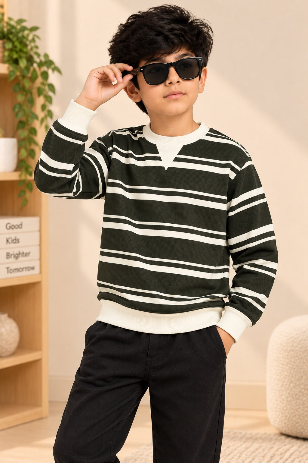 Green Striper Old Money Sweatshirt