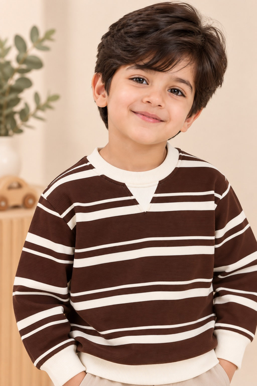 Brown Striper Old Money Sweatshirt Main image