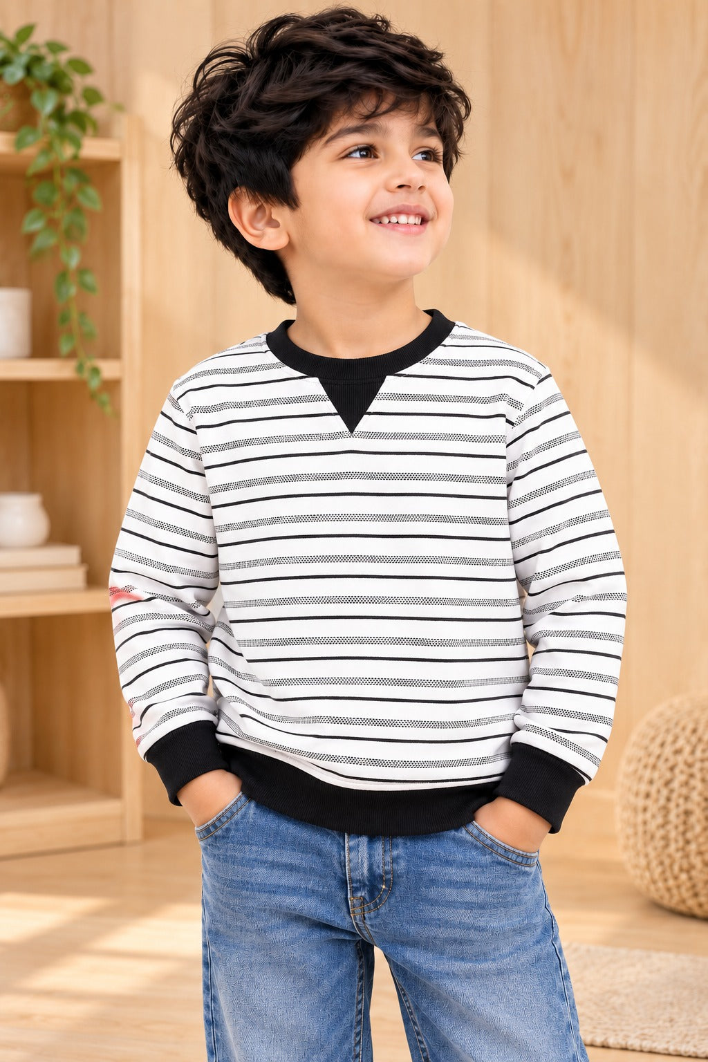 White Striper Old Money Sweatshirt