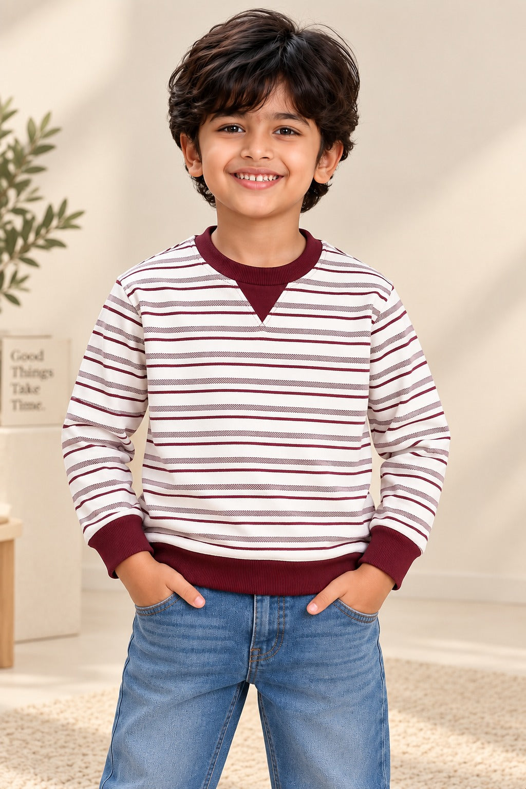 Maroon Striper Old Money Sweatshirt
