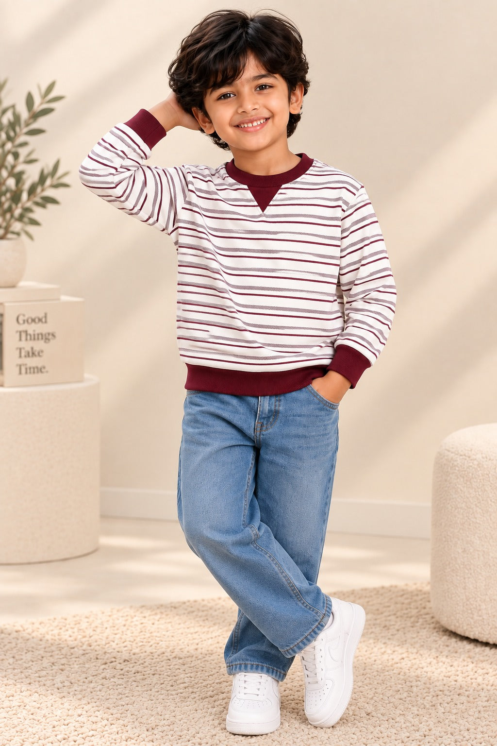 Maroon Striper Old Money Sweatshirt