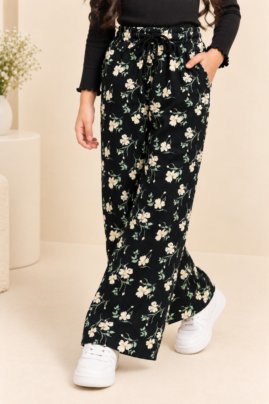 Black Flowers Ribloom Fabric Flapper