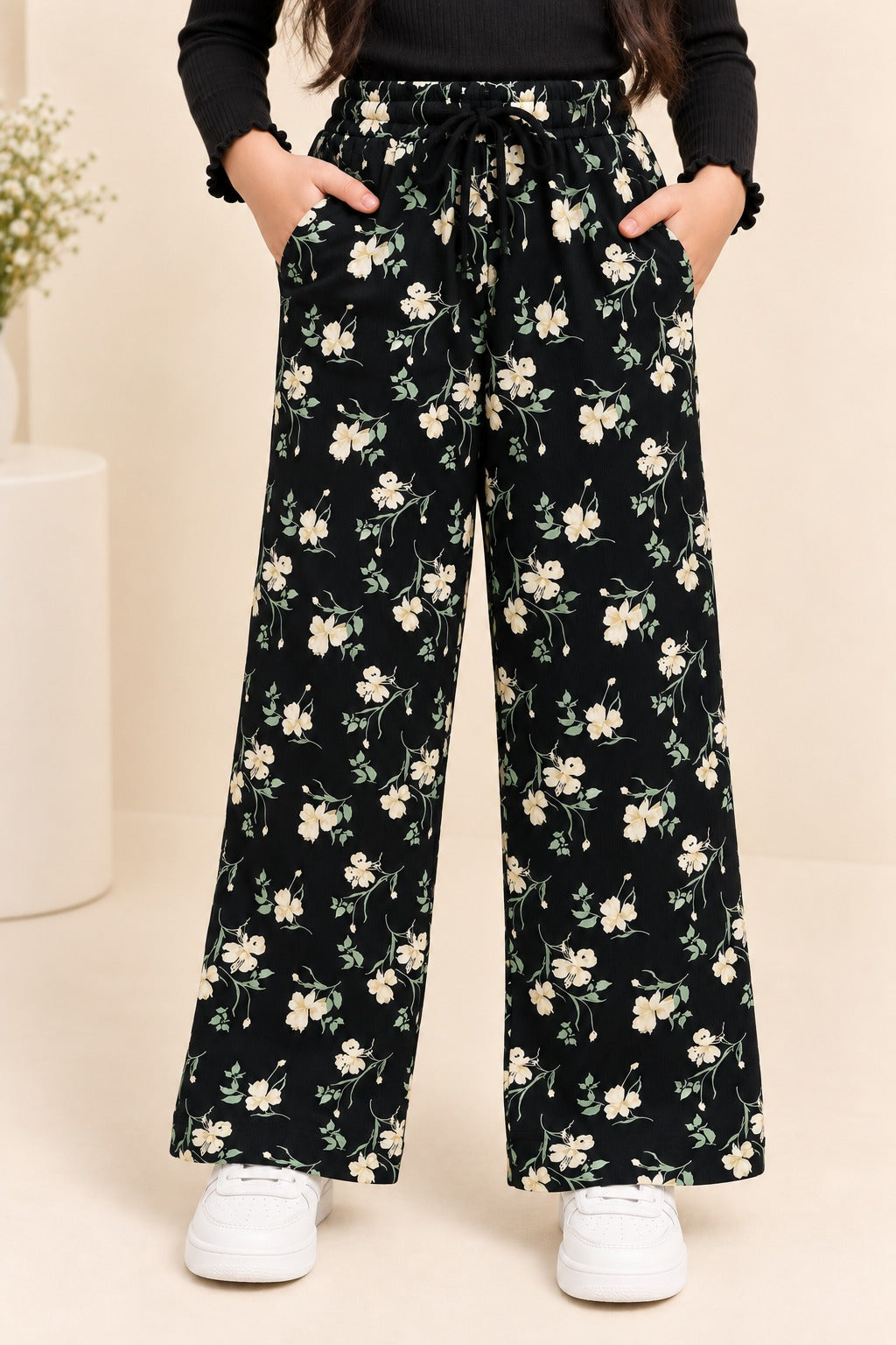 Black Flowers Ribloom Fabric Flapper