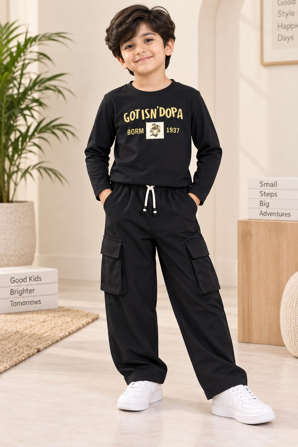 Black Dopa Rib Aura Fabric Suit