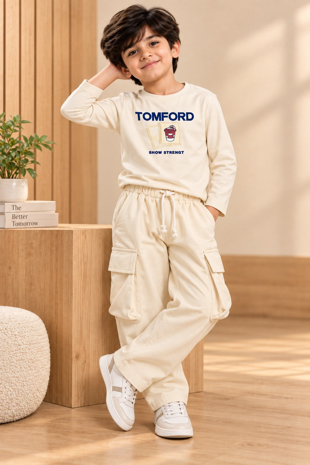 Cream TomFord Rib Aura Fabric Suit