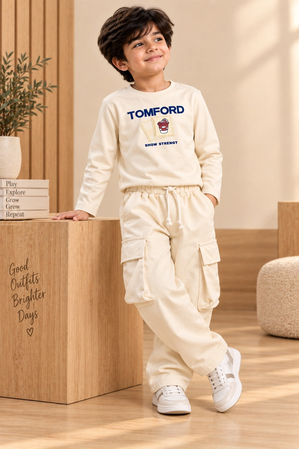 Cream TomFord Rib Aura Fabric Suit