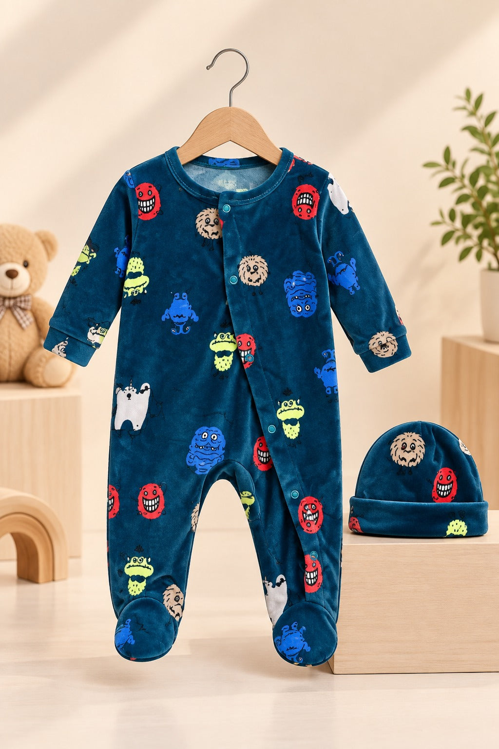 Blue Cartoons Cozy Luxe Romper