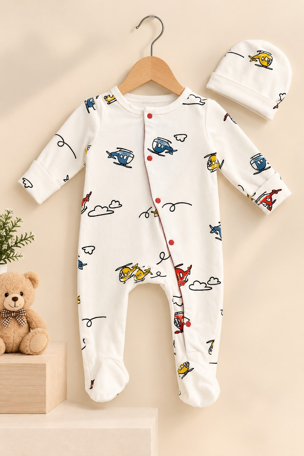 White Helicopter Cozy Luxe Romper