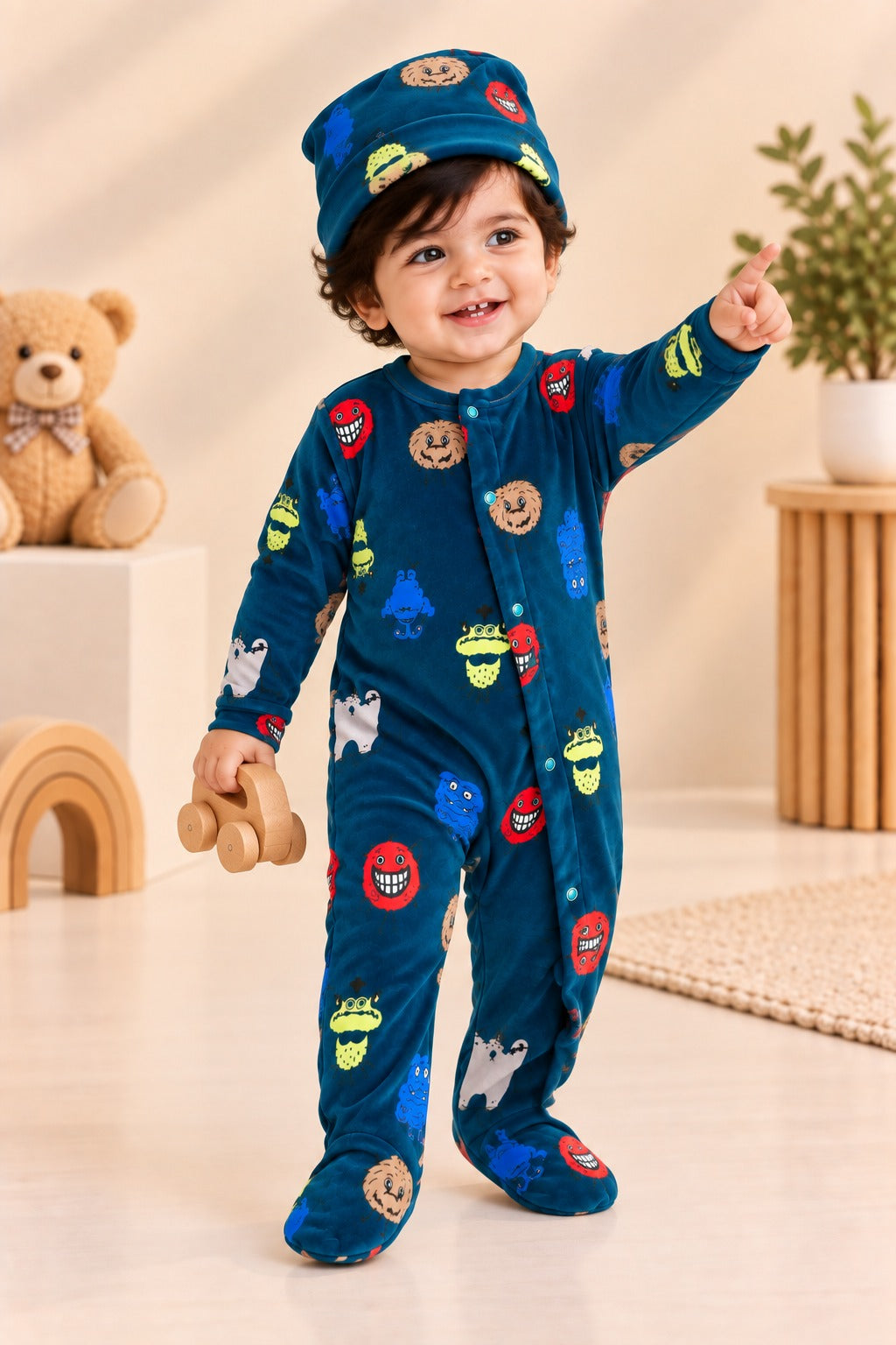 Blue Cartoons Cozy Luxe Romper