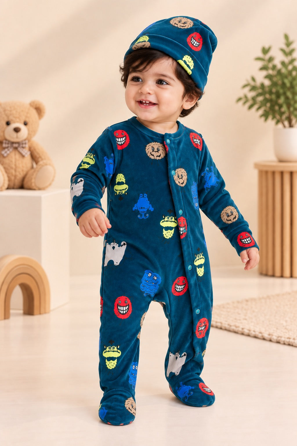 Blue Cartoons Cozy Luxe Romper
